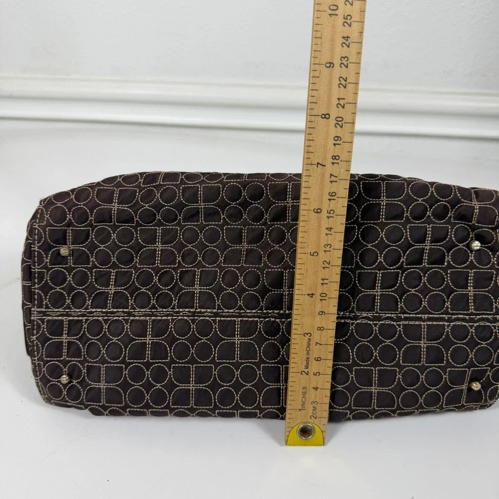 Kate Spade Womens Brown Quilted Nylon Shoulder Bag Hobo Drawstring Geometric